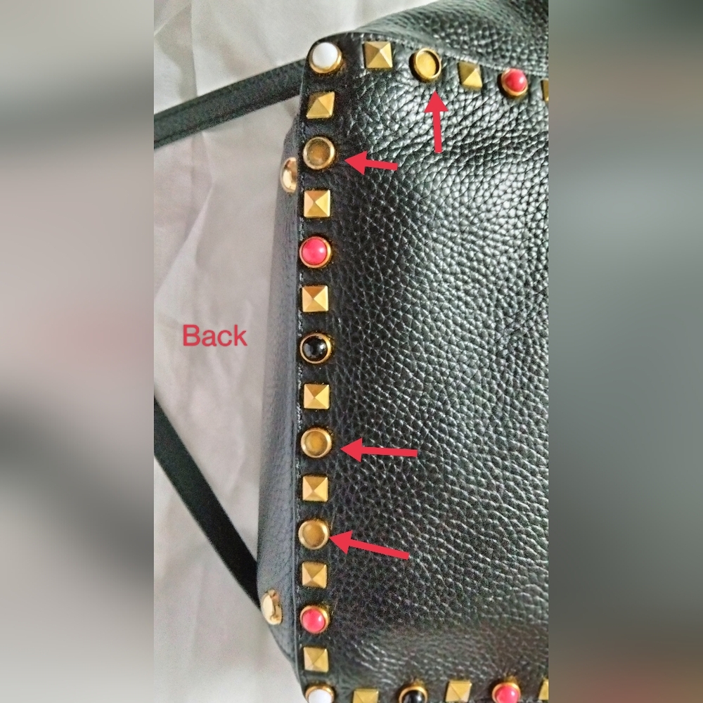 Rock Stud Genuine Leather Bag with Multicolor Accent Stones-Valentino Style - Picture 4 of 7
